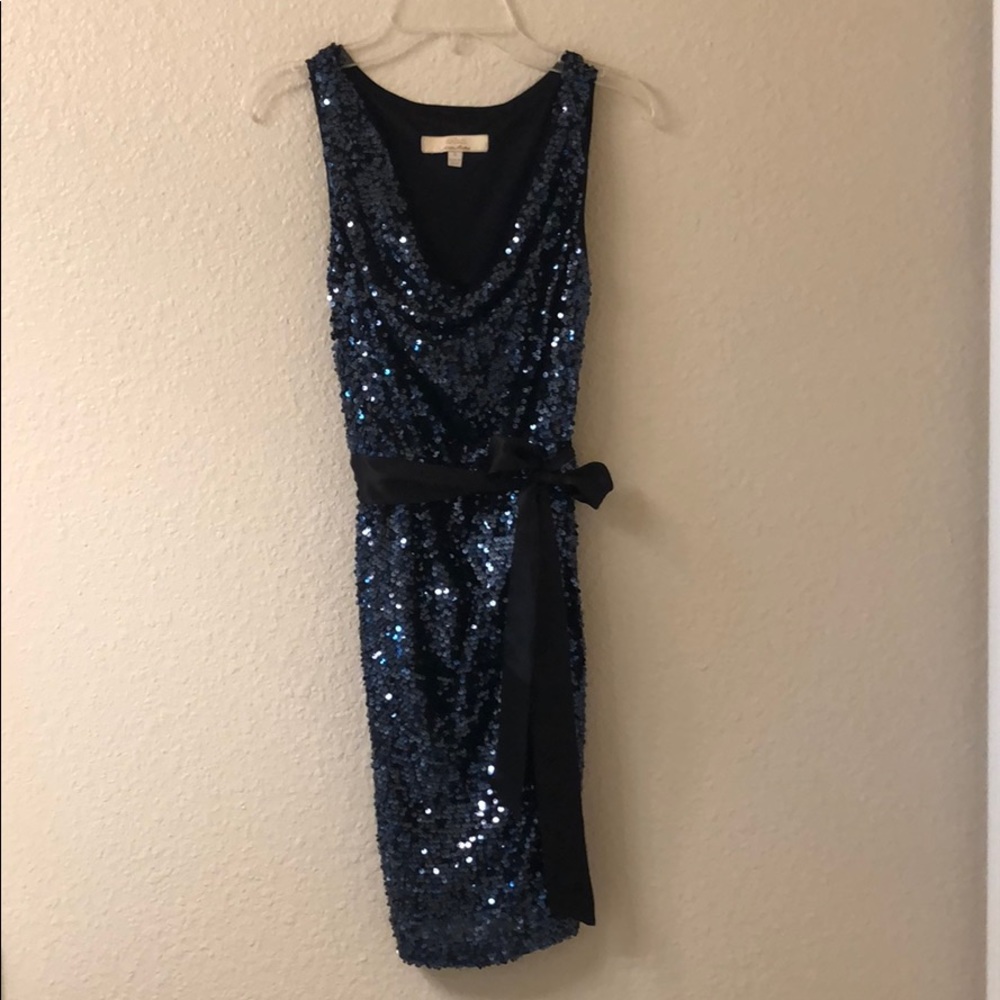 Navy sequin dress cowl neck